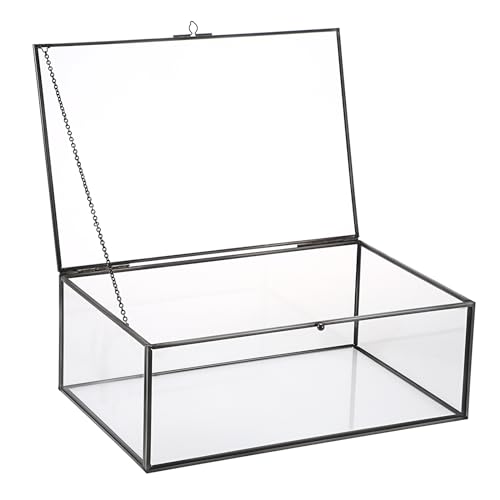 SUMTree Scatola con coperchio in vetro nero, stile vintage, rettangolare, per gioielli, in vetro temperato, portagioie