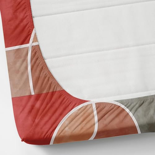Image of KAWI Elastic Fitted Printed Bedsheets Queen Size (60 inchx78 inch) Cotton Feel Dpuble Bed, 2 Pillow Covers 200TC - Red Colour