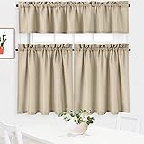 NANAN Kitchen Curtains and Valances Set 3 PCS 30 Inch Length, Waffle Weave Textured Cafe Cutains Tier and Valance, Waterproof Bathroom Curtains Window Treatment (Taupe, 60'×30'+15')