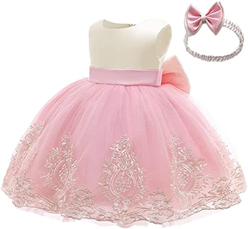 Baby Bowknot Pageant Lace Embroidery Dress Toddler Girls Birthday Wedding Formal Party Tutu Gown w/Headwear2