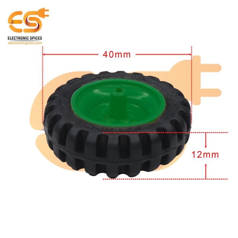 Electronic Spices 40mm x 12mm Blue Robotics Toy Smart Car Wheel | Durable Plastic Tyre with Grip Pack of 10 Pcs 2