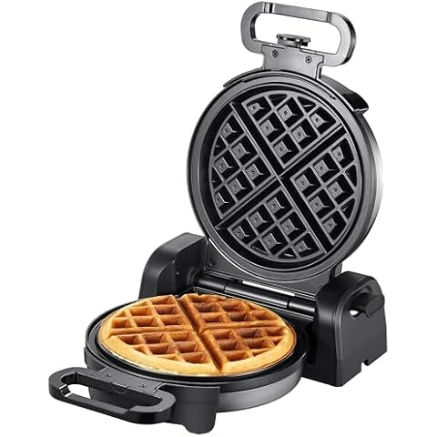 Waffle Maker, Yabano Belgian Waffle Iron with 180°Rotating Design, Non-Stick Plate, Cool Touch Handle, 1080W Fast Heating Waffle Machine for Breakfast, Snacks Cover