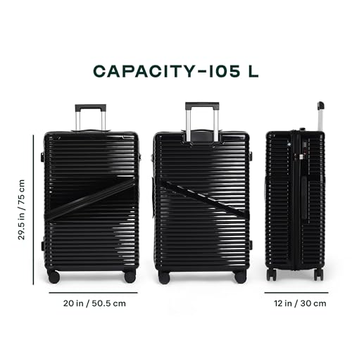 Image of Assembly 28-Inch Trolley Bag Large Size Check-in Suitcase with 8 Wheels, Anti-Theft Zippers & TSA Lock, Expandable Polycarbonate Hard Shell Luggage for Long Travel Plan, Black