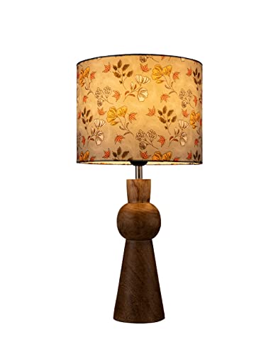 Image of Green Girgit Wooden Skirt Lamp with Multicolor Gardenia Shade