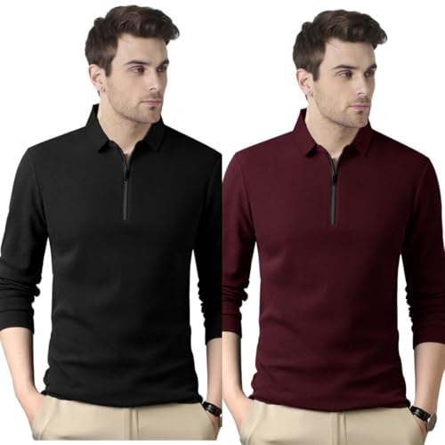 Image of Noble Monk Men's Polycotton Regular Fit Full Sleeves Polo T-Shirt