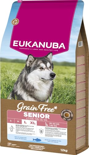 Eukanuba Senior Hundefutter getreidefrei mit Fisch für große Rassen, Premium Trockenfutter ohne Getreide für ältere Hunde, 12 kg