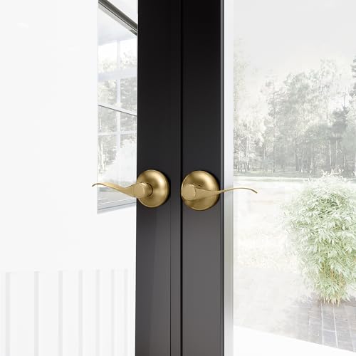 Image of Design House Springdale One-Sided Non-Turning Dummy Door Lever, Satin Gold, Decorative Interior Door Handle for Closet, Pantry, and French Doors, Reversible Surface Mount Hardware, 728873