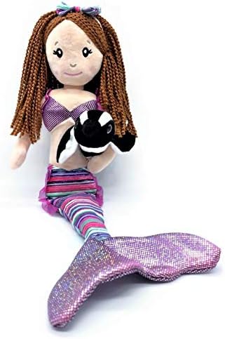 The Petting Zoo Muñeca de sirena con animal de peluche de pingüino pequeño, gran regalo de sirena para niñas, 17 pulgadas (pelo rojo)