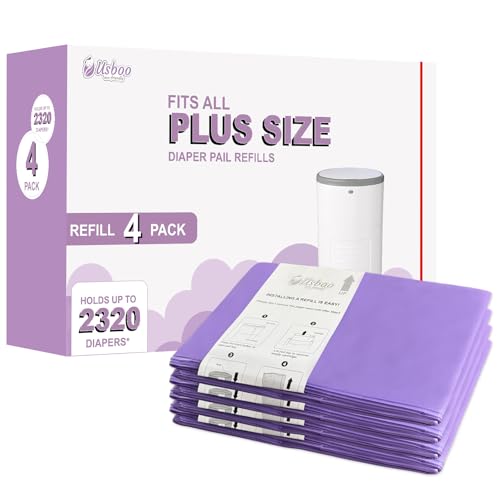 Image of USBOO Refills Compatible with Dekor PLUS Diaper Pail,4 Pack Disposable Diaper Pail Refills, Easy to Replace and Dispose Diaper Trash Bags, Holds up to 2320 Diapers,Lavender Scent