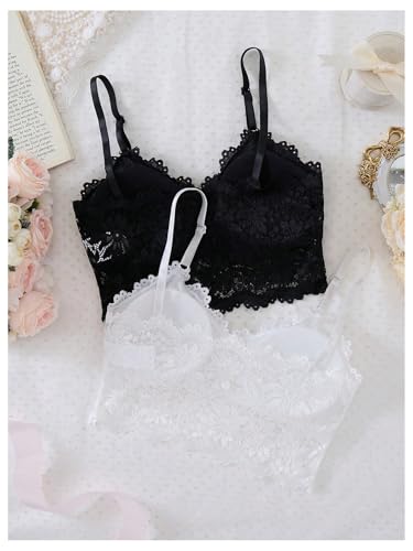 OYOANGLE Girl's 2 Pack Floral Lace Bralette V Neck Scallop Trim Padded Cami Training Bras2