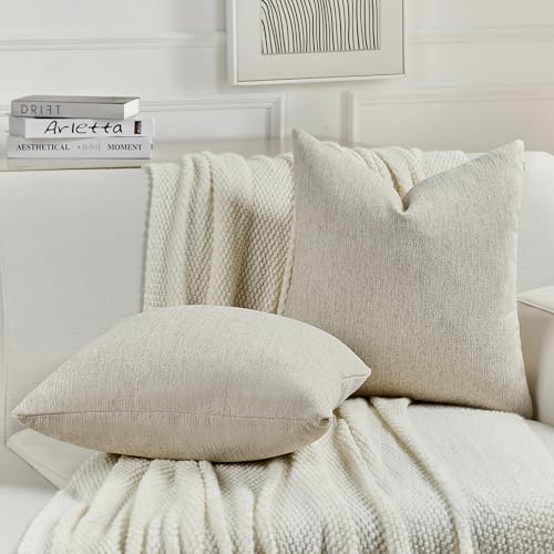 FUTEI Natural Linen Chenille Decorative Throw Pillow Covers 12x20 Inch Set of 2,Soft Cozy Faux Linen Textured Lumbar Pillow Cases,Farmhouse Home Decor for Couch Living Room