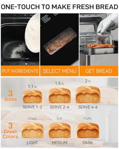 Image of MERIOR 25-IN-1 Bread Maker with Visible Lid | 2lb Automatic Machine, Auto Nut Dispenser, 13-Hour Delay Timer, One-Touch Control & Recipes - Easy Operation, High Success for Homemade Bread. Light Gray