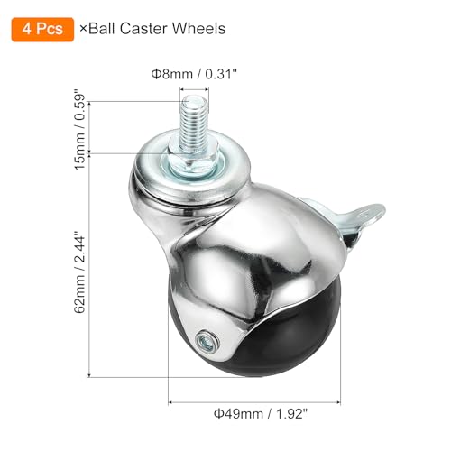 Roulettes a tige filetee avec finition chrome brillant pour meuble elegant