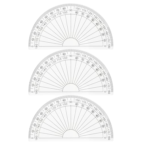 Protractor Set 3pcs 180 Clear Plastic Angle Measurement Tool for Students Teachers Engineers and Designers Lightweight and Transparent Design for Easy Reading Accurate Angle Measurement(10.2cm)
