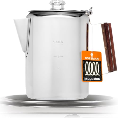 COLETTI Bozeman Induction Percolator Coffee Pot Camping Coffee Pot Coffee Percolator Americas Favorite Percolator NO Aluminum or Plastic [9 cup]