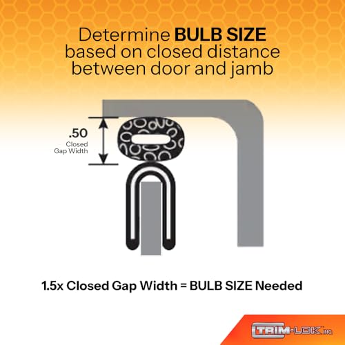 Image of TRIM-LOK Trim Seal, Edge Trim with Top Bulb, Fits 0.437-Inch Bulb, 3 /16-Inch Edge, 17 /32-Inch Leg, 25-Foot Length, Black Pebble Finish, Flexible PVC Plastic Trim with EPDM Rubber Weather Stripping