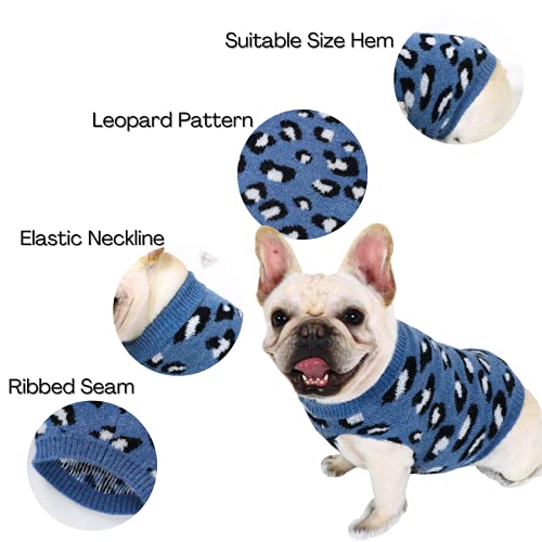 Hund Pullover für Katzen Klein Hunde Pullis Sweater Chihuahua Kleidung Bulldogge Hundepullover Keleine Mittel Grosse Katze Welpen Hundepulli Leopard Blau S