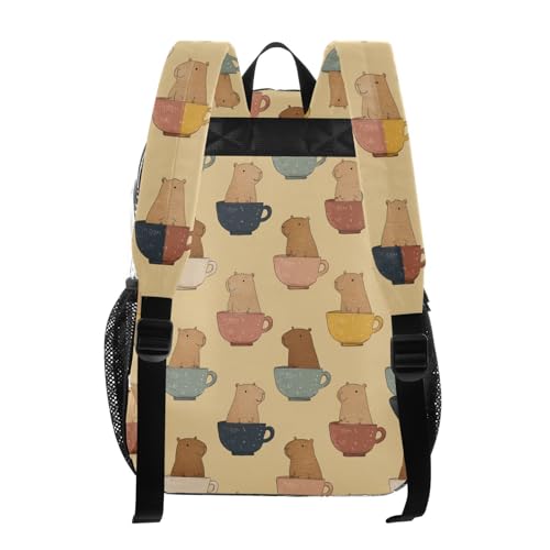 Kids PVC Clear Backpack Capybara Cups Beige Cute Heavy Duty Multi-pockets Large Capacity Transparent See Through Bookbag for School Travel Sport Work3