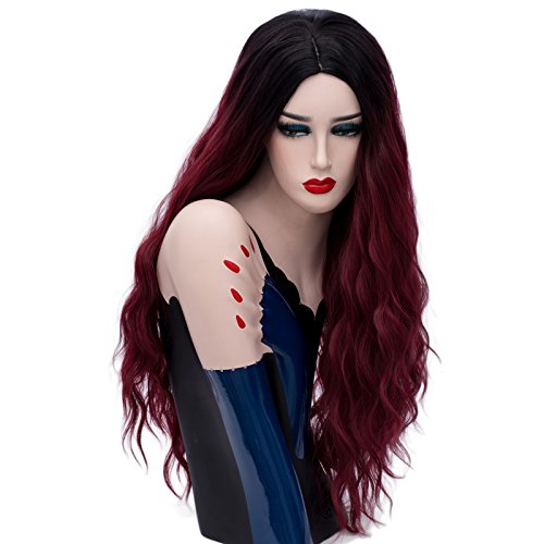 Colorwigy Cosplay Wigs Long Curly Wig Halloween Wig Two Tone Colored Heat Resistant Synthetic Hair Cosplay Wig Center Part for Women