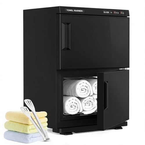 Kikihouse Hot Towel Warmer, 32L Large Capacity Hot Towel Cabinet, Facial Towel Warmers with Clip & Stainless Steel Rack & Water Drip Tray, Fits 80 Towels, for Spa, Salon, Esthetician