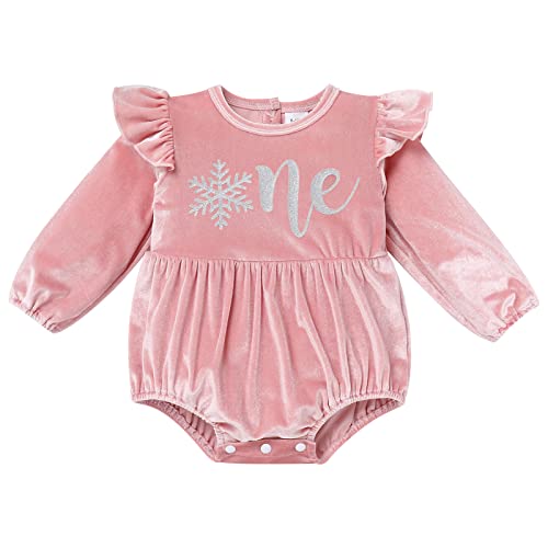 Image of IMEKIS Newborn Baby Girls Velvet Romper Winter Christmas Outfit Ruffles Long Sleeve Bodysuit Winter Clothes for Photo Shoot