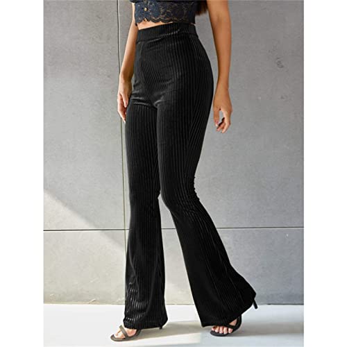 Hassembly Women Velvet Corduroy Bootcut Yoga Pants High Waisted Workout Bell Bottoms Tummy Control Jogger Tracksuit Plus Size (Black, Large)