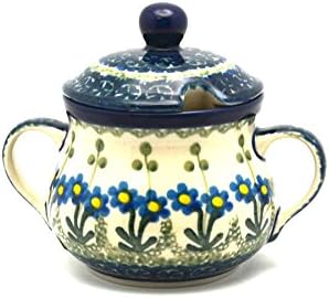 Polish Pottery Sugar Bowl - Blue Spring Daisy