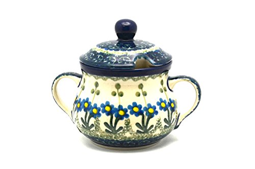 Polish Pottery Sugar Bowl - Blue Spring Daisy