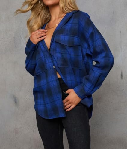 Image of Lacozy Womens Buffalo Plaid Flannel Shirt Long Sleeve Collar Button Down Blouses Tops