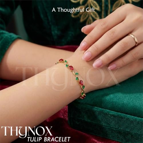 Image of THYNOX Tulip Bracelet for Women Stylish | Gold Plated Crystal Floral Jewellery | Adjustable Chain Wrist for Women & Girls Stylish | Elegant Tulip Bracelet for Women, Party & Daily Wear Accessory