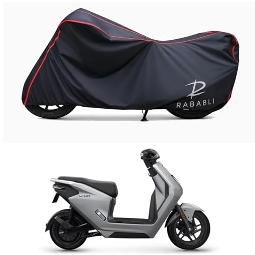 Image of Waterproof Bike Body Cover Compatible for | Honda U-Go Electric | Taffeta Fabric, Red Piping Design, Bottom Elastic Fit | Dustproof, Sun UV & Rain Protection for All Bikes