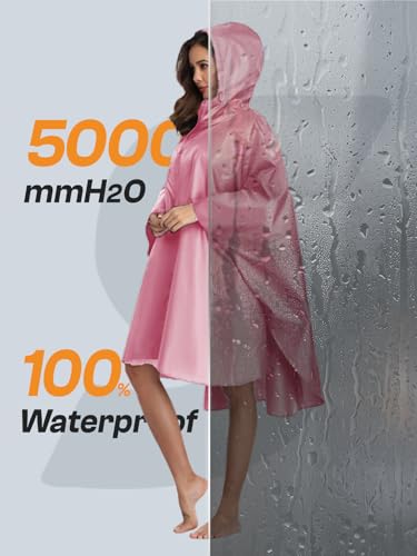 Image of SaphiRose Adult Rain Poncho Waterproof Hooded Zipper Raincoat with Pockets | OEKO-TEX Certified 100% Polyester, Lightweight Packable Storage Pouch, Heat-Sealed Seams, Quick-Dry for Outdoor Hiking
