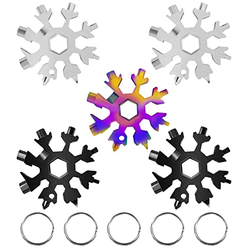 Halovin 5PCS 18-in-1 Snowflake Multi-tool, Stainless Steel Snowflake Multitool Snowflake Tool Card for Him Husband Men Boyfriend Boys Christmas Great Gifts