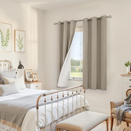 Image of YoungsTex Taupe Burlap Linen Blackout Curtains for Bedroom, Thermal Insulated Black Out Drapes with Grommet Thick Darkening Privacy for Living Room Window, 2 Panels, 42 X 63 Inch