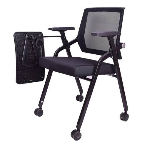 Image of Polo Ergonomic Office Chair with Writing Board | Breathable All-Net Mesh | Adjustable Desk & Study Chair for Office & Home | Foldable Training Chair with Wheels Black