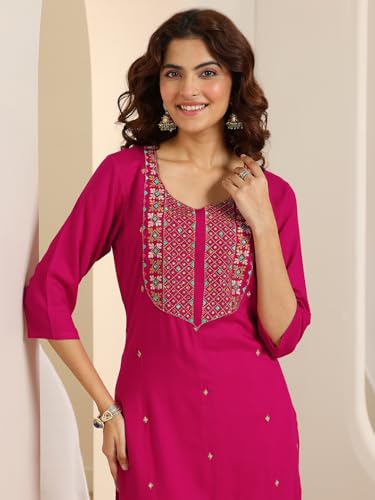 Image of Libas Embroidered Viscose Straight Kurta With Trouser and Dupatta