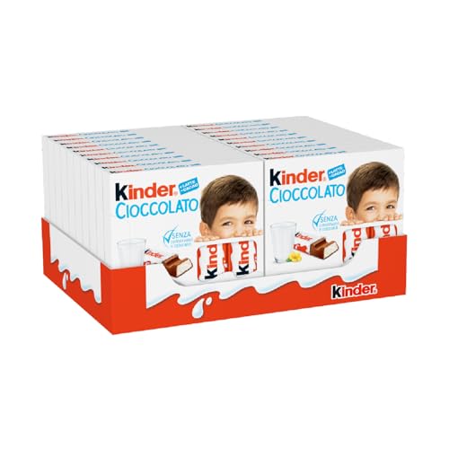 Kinder Cioccolato - 80 Barrette Ripiene al Latte e Ricoperte di Finissimo Cioccolato Puro Cacao, Senza Glutine, Formato Scorta, 20 Confezioni da 4 Barrette, 1 kg