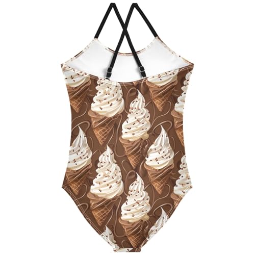 Pigsaly Girls One Piece Swimsuits Chocolate Ice Cream Brown Kids Cross Back Swimwear Toddler Beach Sport Bathing Suit 3T2