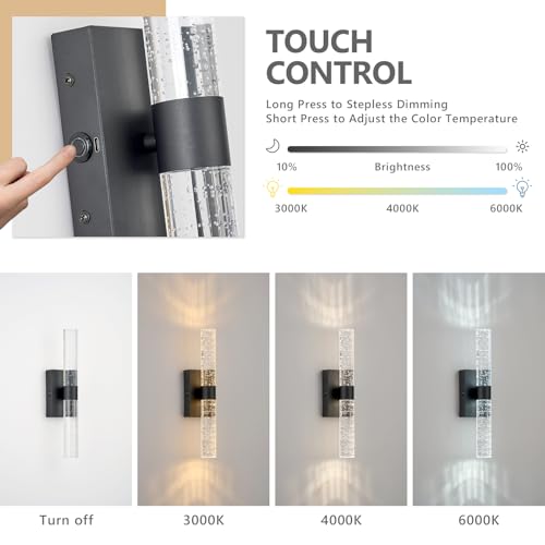 Image of Battery Operated Wall Sconces Set of 2, 20000mAh Rechargeable Wall Light | Remote Control 3000K-6000K Dimmable LED Wireless Sconces,Black,15.6 Inch