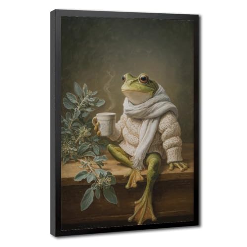 Toile rétro grenouille pour salon et chambre : un tableau vintage mural élégant de 61x91 cm