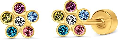 LAZURIS LONDON Daisy Flower Crystal Stud Earrings for Women & Girls - Stainless Steel Silver  & 18k gold plated with Screw on Back - Jewelry Earrings Gift for Girls