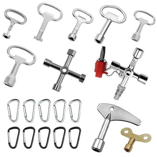 20 Cle Universelle Set, FORMVERSITY Cle Triangle Poubelle square key, Portable Clé Multifonction, Clé Robinet, clé Purge Radiateur, Clés à Fente en Métal