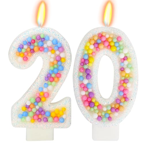 FamGift Macaron Number 20 Candle, 20th Birthday Decorations for Girls Boys