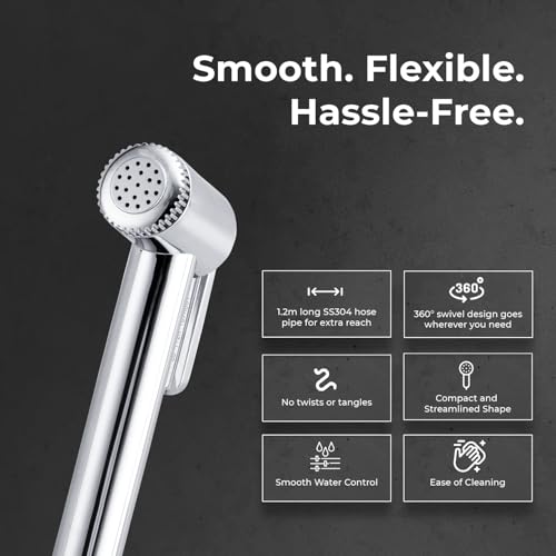 Image of Mila Health Faucet Primejet | ABS Chrome Handheld Bidet Spray| with 1.2m SS304 Hose Pipe | Modern Jet Spray for Toilet Hygiene | Anti-Slip Grip, Leak-Free, Easy Install | Bathroom Fitting