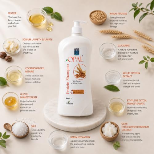 Image of OPAL Wheat Protein Shampoo for Dry & Damaged Hair | Nourishing & Shine-Enhancing Formula for All Hair Types for Men & Women | 1 Litre