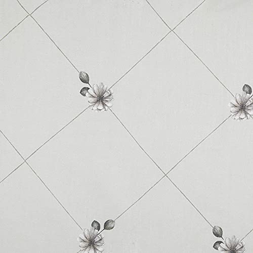 Kt KILOtela   Tela por Metros de Cortina   Visillo Estampado Digital   20% Lino, 80% poliéster   Ancho 300 cm   Largo a elección de 50 en 50 cm | Flores, Rombos   Blanco, Verde