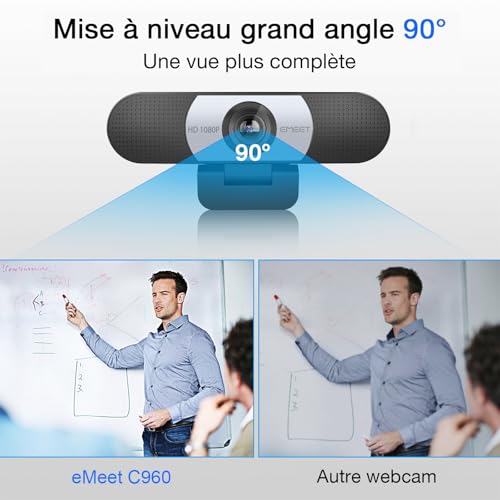 Webcam Full HD eMeet C960 grand angle 90 degrés compatible Linux et Mac - 3