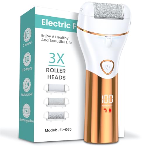 Rapeuse pieds électrique rape pied, kit pédicure professionnel anti-callosités et exfoliant, ponceuse rechargeable, étanche IPX7, pour la maison, avec 3...