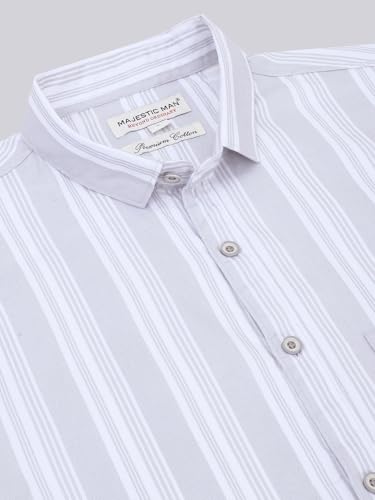 Image of Majestic Man Men Cotton Classic Slim Fit Opaque Striped Casual Shirt
