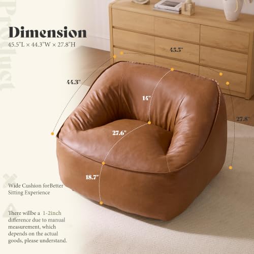 Image of AMERLIFE Oversized Bean Bag Chair for Adults, PU Boneless Chair, Brown